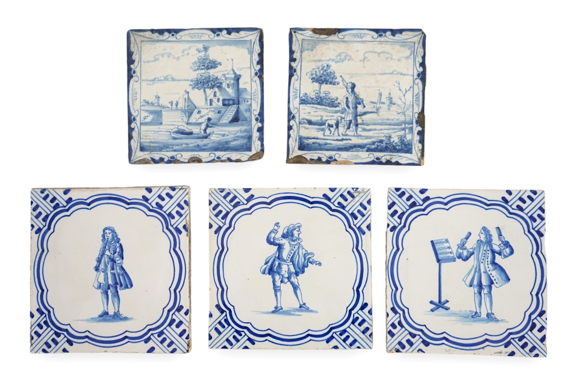 A pair of 18th century Delft blue and white tiles